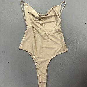 Beige Cowl Neck Bodysuit